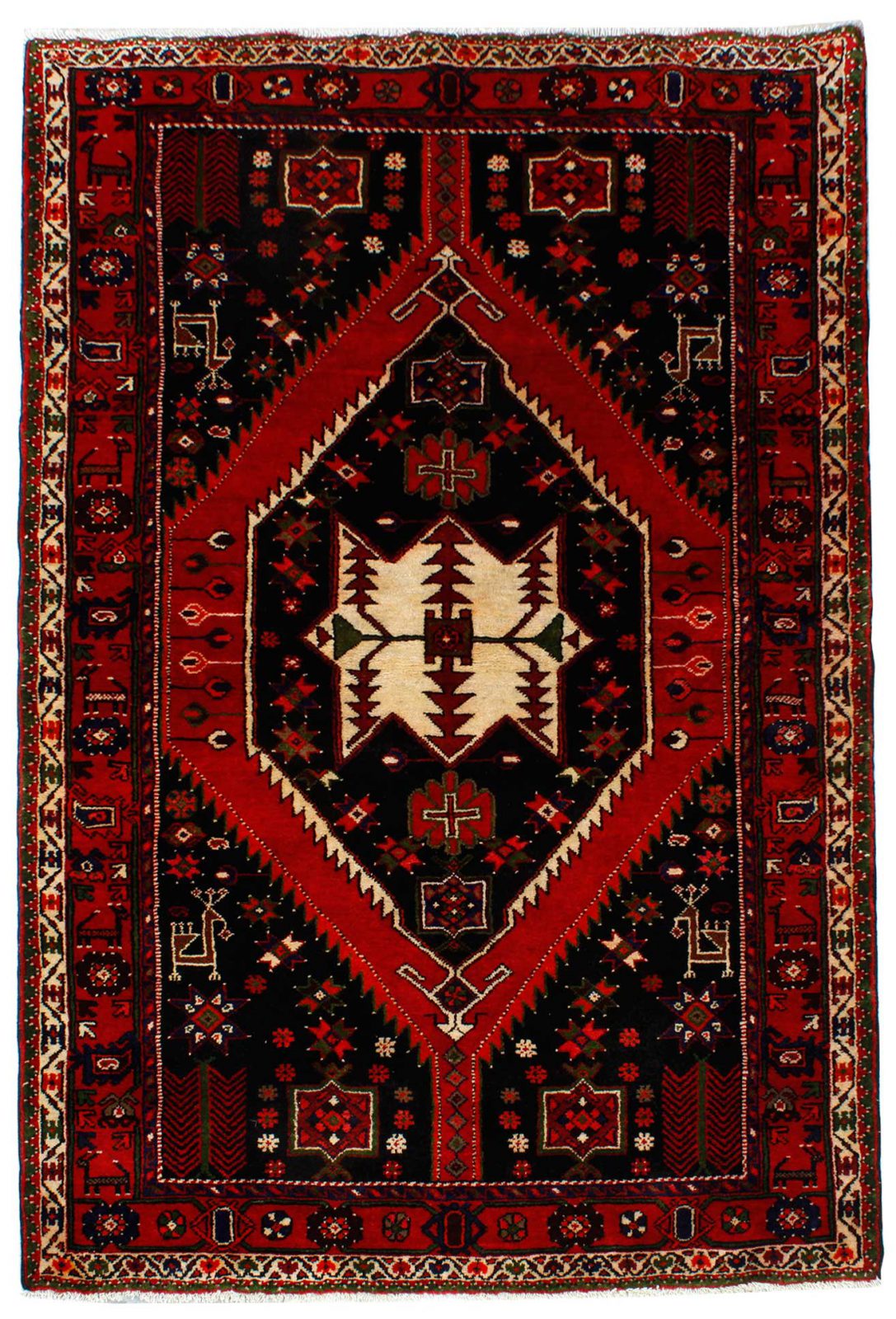 فرش دستباف آوه ساوه طرح لچک و ترنج سایز قاليچه۲٫۱۴×۱٫۴۲ رنگ زمینه لاكي رنگ حاشیه لاكي کد ۴۲۹۵۲