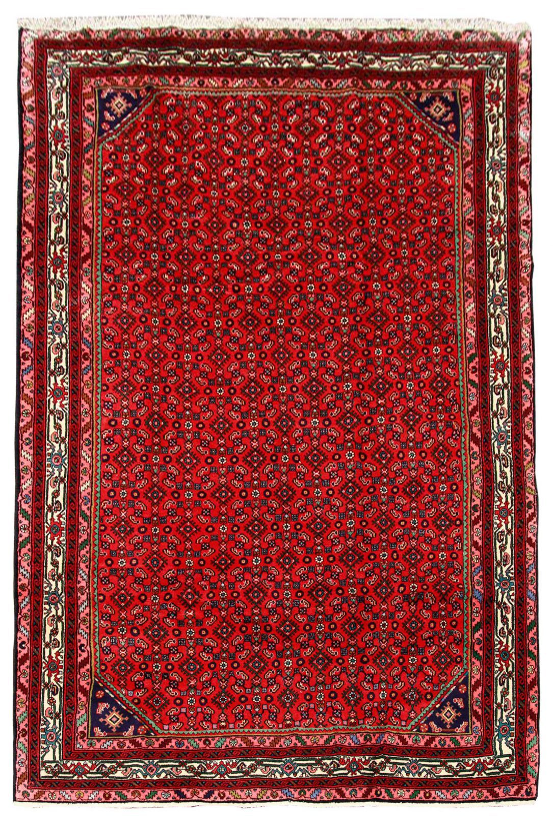 فرش دستباف انجلاس همدان طرح سراسر سایز قالي۲٫۹۸×۲٫۰۴ رنگ زمینه لاكي رنگ حاشیه كرم کد ۴۴۷۷۷